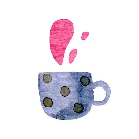 Coffee cup with watercolor splashes. Hand drawn vector illustration.のイラスト素材