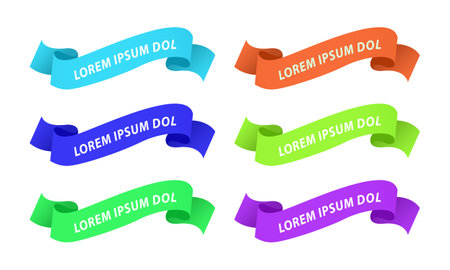 Set of colored ribbons with inscriptions on a white background.のイラスト素材