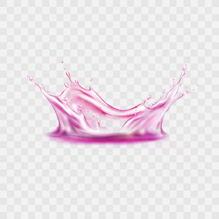 Realistic pink water splash isolated on transparent background. Vector illustration.のイラスト素材