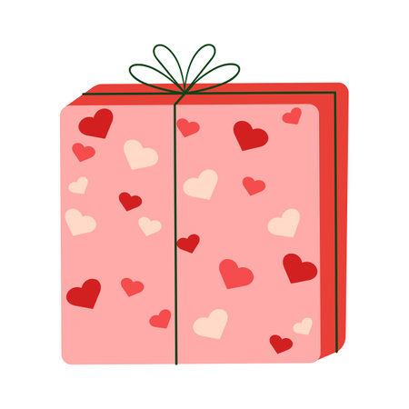 Gift box with hearts on a white background. Vector illustration.のイラスト素材