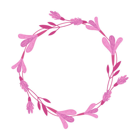 Hand drawn vector floral wreath with pink flowers isolated on white background.のイラスト素材