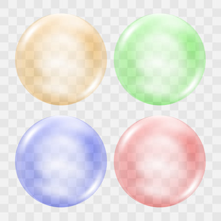 Set of realistic colorful pearls isolated on transparent background. Vector illustrationのイラスト素材