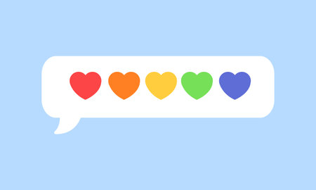 Speech bubble with colored hearts. Vector illustration in flat style.のイラスト素材