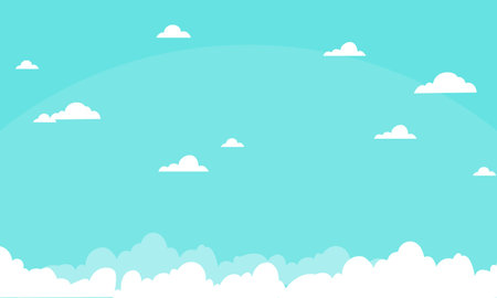 Blue sky background with white clouds. Flat design. Vector illustration.