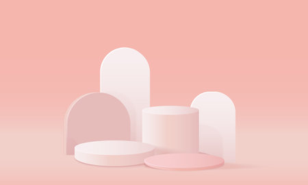 3d abstract minimal geometric forms. Glossy pink podiums for your design. Vector illustrationのイラスト素材
