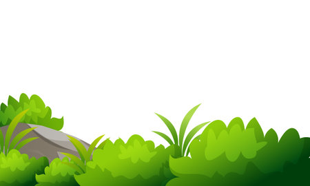 Illustration of a green grass with stones and plants on a white backgroundのイラスト素材