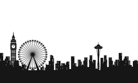 London skyline silhouette vector illustration on white background. London cityscape.のイラスト素材