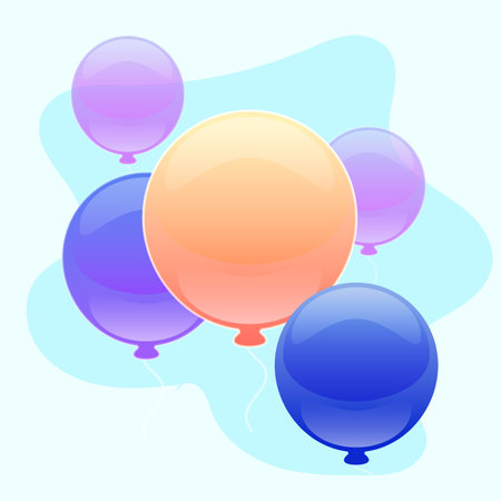 Colorful balloons on blue background. Vector illustration in flat style.のイラスト素材
