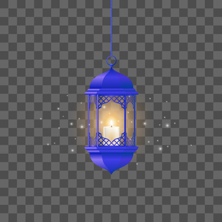 Lantern with burning candle on a transparent background. Vector illustration.のイラスト素材