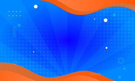 abstract background with orange and blue waves and halftone dotsのイラスト素材