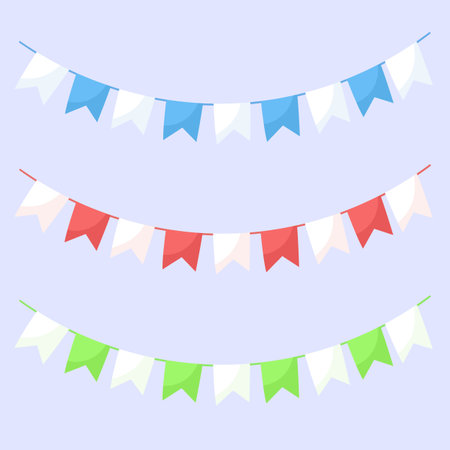 Bunting flags set. Vector illustration in flat style. Colorful garlands.のイラスト素材