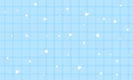 Blue checkered background with hearts and stars. Vector illustration.のイラスト素材