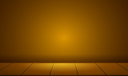 Wooden floor and yellow background. 3d rendering. Mock up.のイラスト素材