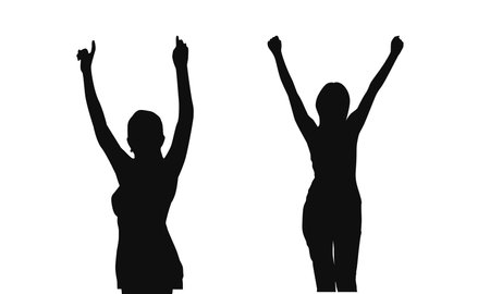 Silhouette of a woman with raised hands on a white backgroundのイラスト素材