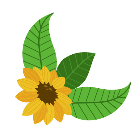 cute flower with leafs decorative icon vector illustration design graphic flatのイラスト素材