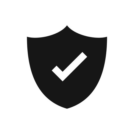 Shield with check mark icon. Security, safety, protection symbol. UI UX GUI design element.のイラスト素材