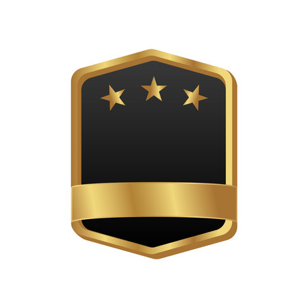Gold and black badge with stars. Vector illustration isolated on white background.のイラスト素材