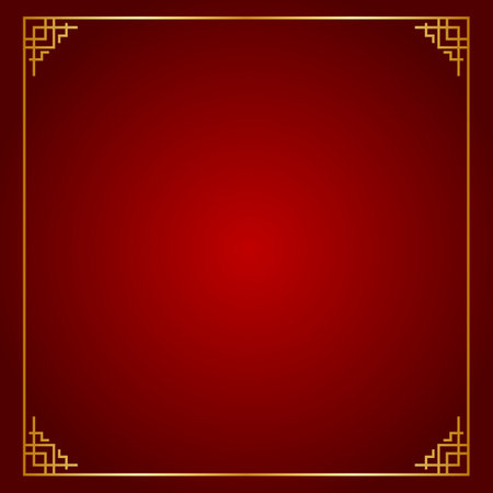 Gold border frame on a red background. Template for design. Vector illustrationのイラスト素材