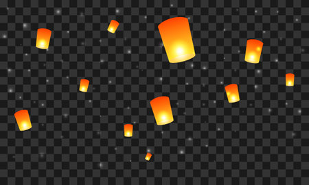 Lanterns on a dark transparent background. Vector illustration.のイラスト素材