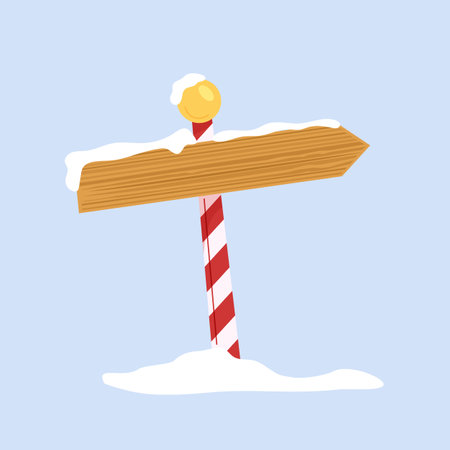 Wooden signpost with snow and ice. Flat vector illustration.のイラスト素材