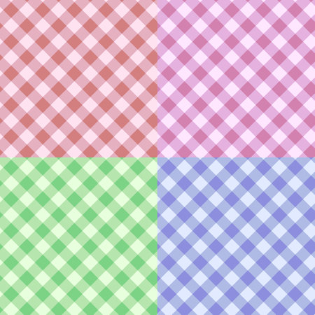 Set of four seamless patterns with checkered background.