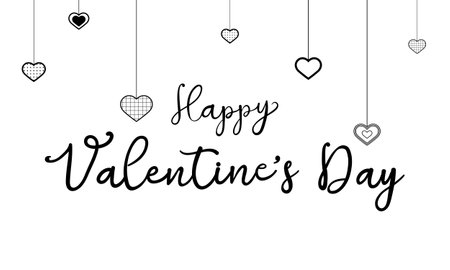 Valentine's day greeting card with hanging hearts. Vector illustration.のイラスト素材