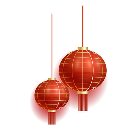 Chinese New Year red lanterns isolated on white background. Vector illustration.のイラスト素材