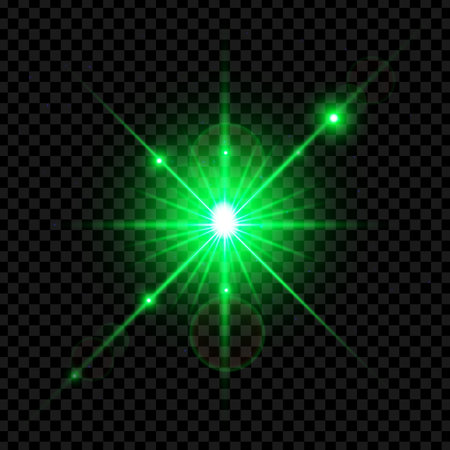 Green glowing light effect. Star burst with sparkles on transparent background. Vector illustrationのイラスト素材