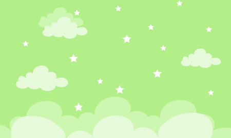 Seamless pattern with clouds and stars on a green background.のイラスト素材