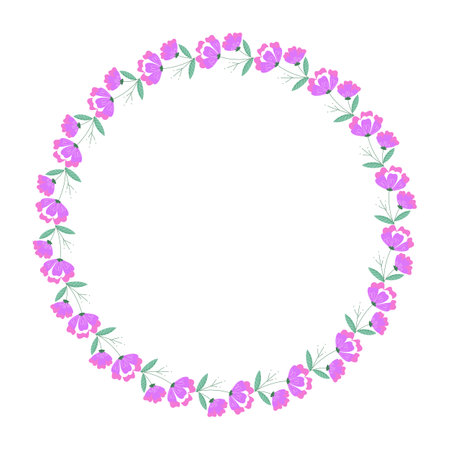 Round frame with pink peony flowers. Floral round frame.のイラスト素材