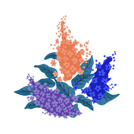 Hand drawn vector abstract floral illustration with leaves, flowers, blots and splashes.のイラスト素材