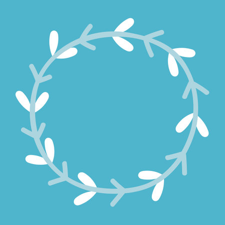 Wreath of white leaves on a blue background. Vector illustration.のイラスト素材
