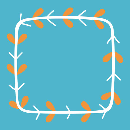 Frame with leaves on a blue background. Vector illustration in flat style.のイラスト素材