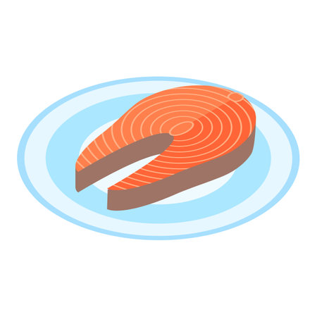 Salmon steak icon. Isometric of salmon steak vector icon for web design isolated on white backgroundのイラスト素材