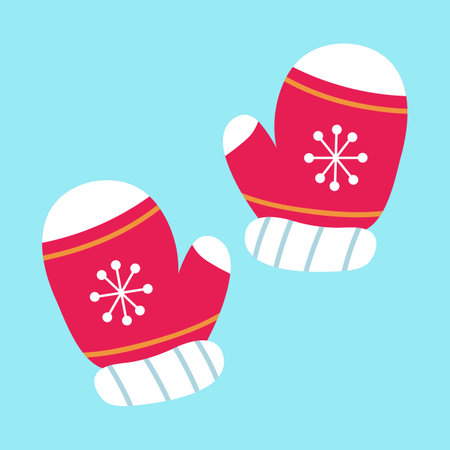 Christmas mittens. Vector illustration in flat style on blue background.のイラスト素材