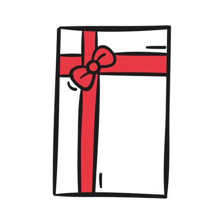 Gift box icon in doodle style on a white backgroundのイラスト素材