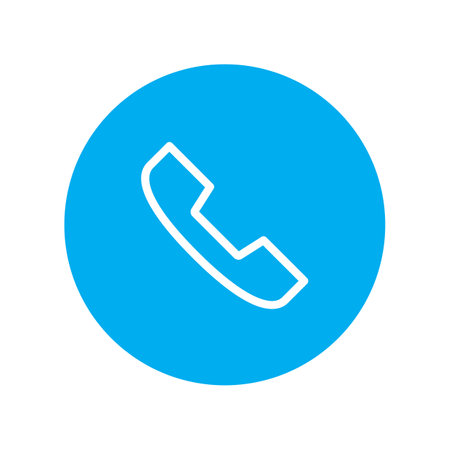 Phone handset line icon for web, mobile and infographics. Vector white icon on the light blue circle isolated on white background.のイラスト素材