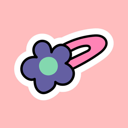 Hair clip with flower icon. Vector illustration in flat style.のイラスト素材