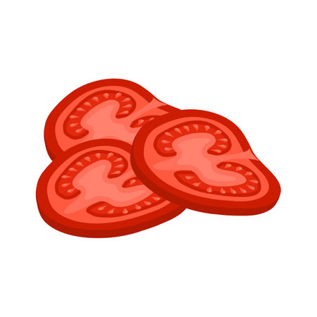 Tomato slices isolated on white background. Vector illustration in cartoon style.のイラスト素材