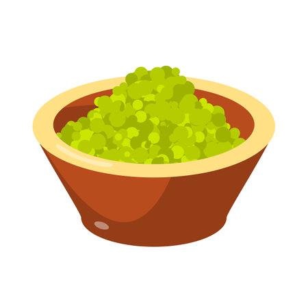 Bowl of green caviar icon in cartoon style on a white backgroundのイラスト素材