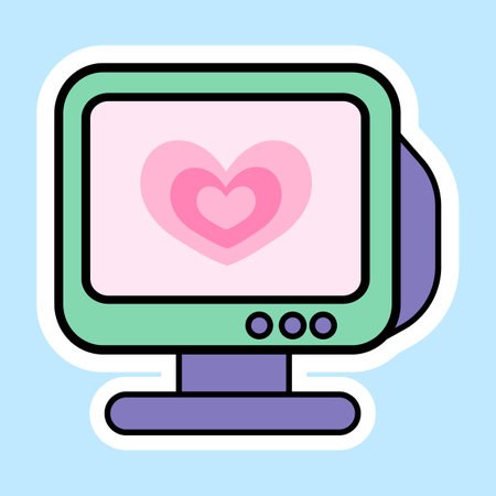 Computer monitor with heart on the screen. Vector illustration in cartoon style.のイラスト素材