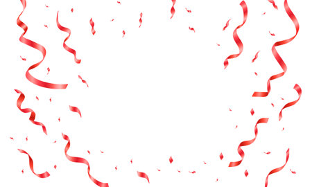 Red ribbons isolated on white background. Festive decoration. Vector illustrationのイラスト素材