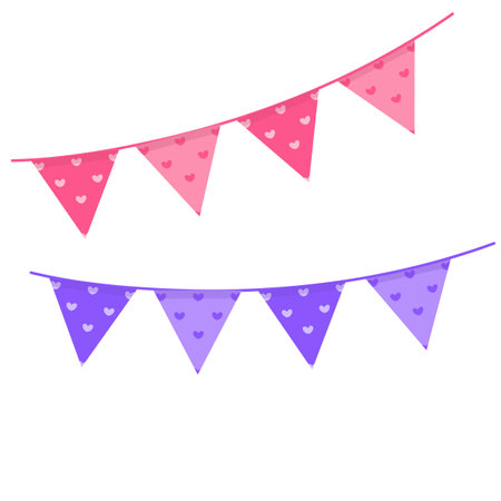 Bunting flags with hearts. Vector illustration on a white background.のイラスト素材