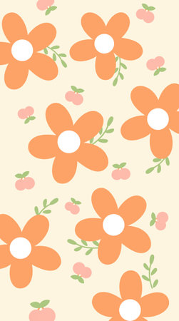 Seamless pattern with orange flowers and leaves. Vector illustration.のイラスト素材