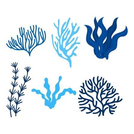 Set of blue corals on a white background. Vector illustration.のイラスト素材