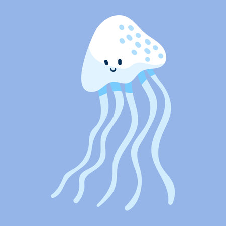 Jellyfish. Cute cartoon character. Vector illustration on blue background.のイラスト素材