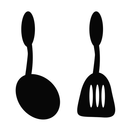 kitchen utensils icon over white background, silhouette style, vector illustrationのイラスト素材