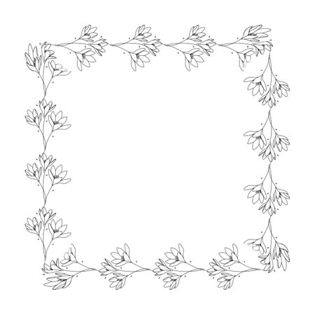 Floral frame. Hand drawn vector illustration isolated on white background.のイラスト素材
