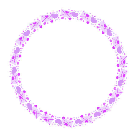 Beautiful round gradient frame with valentine's day symbols. Copy space. Vector clip art.のイラスト素材