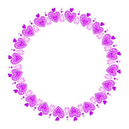 Round frame with purple hearts. Vector illustration for Valentine's Day.のイラスト素材